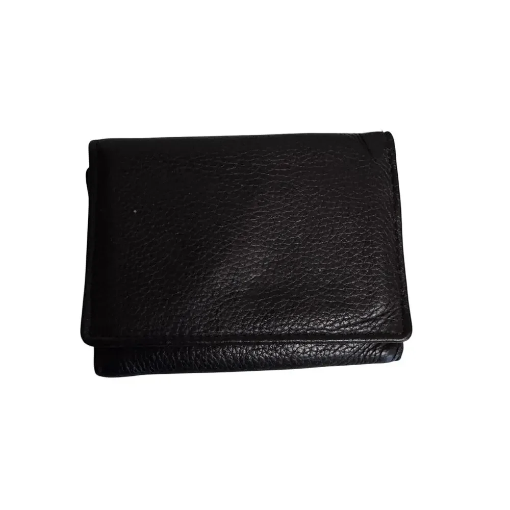 NWOT Rolfs Vintage Mens Black Pebbled Leather Trifold Wallet Compact ID Window